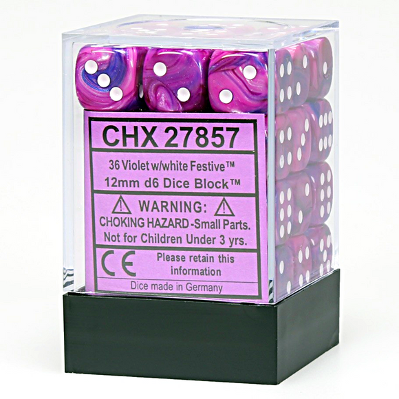 Chessex 12mm Festive Violet/White 36ct D6 Set (27857) Dice Chessex   