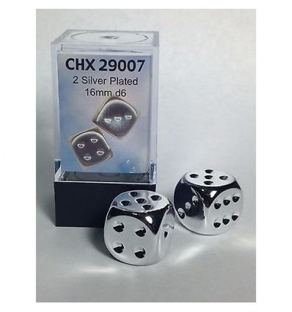 Chessex 16mm Silver Plated 2ct D6 Set (29007) Dice Chessex   
