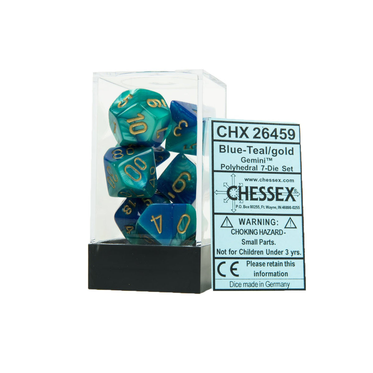 Chessex Gemini Blue-Teal/Gold 7ct Polyhedral Set (26459) Dice Chessex   