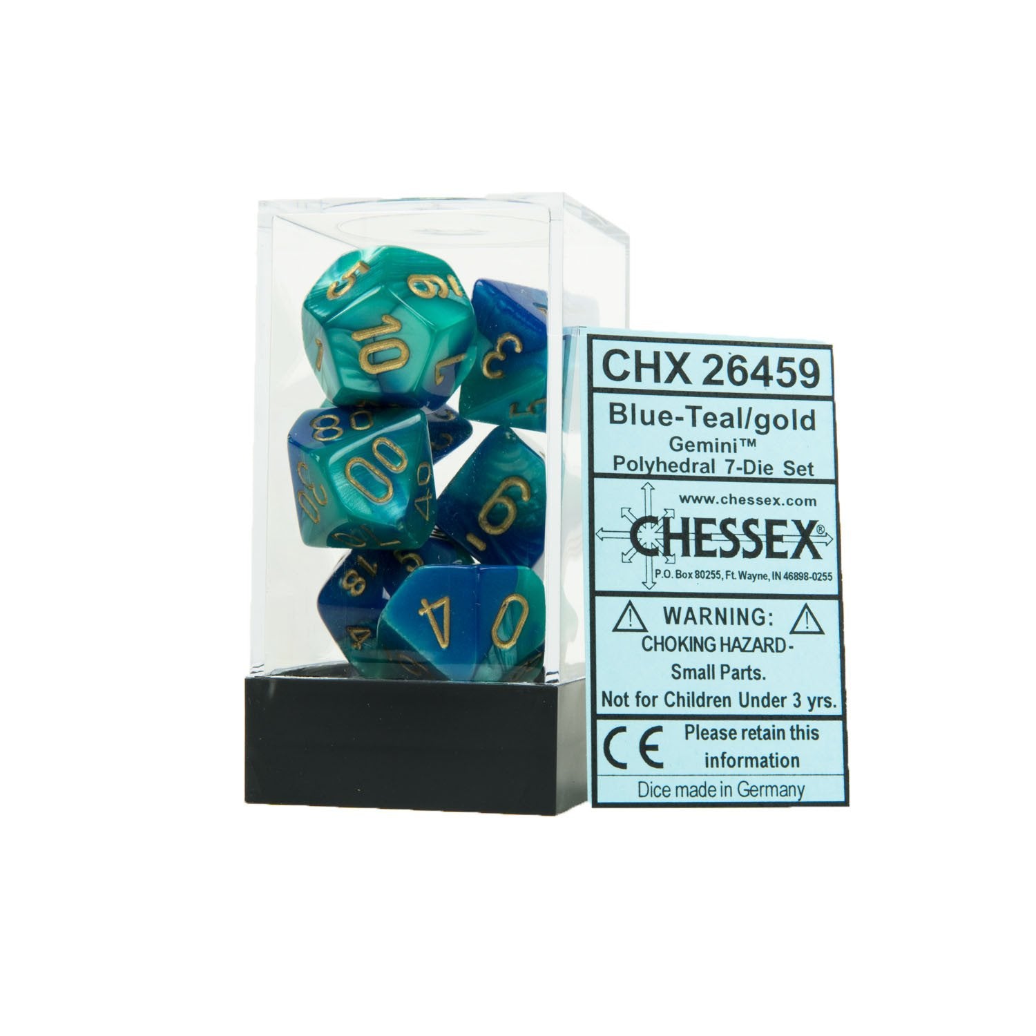 Chessex Gemini Blue-Teal/Gold 7ct Polyhedral Set (26459) Dice Chessex   