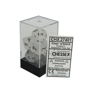 Chessex Frosted Clear/Black 7ct Polyhedral Set (27401) Dice Chessex   