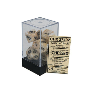 Chessex Marble Ivory/Black 7ct Polyhedral Set (27402) Dice Chessex   