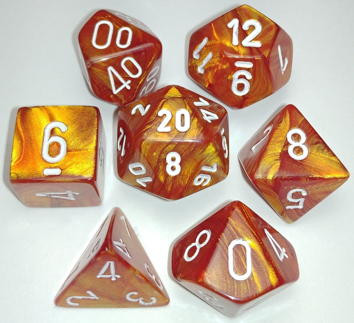 Chessex Lustrous Bronze/White 7ct Polyhedral Set (27492) Dice Chessex   