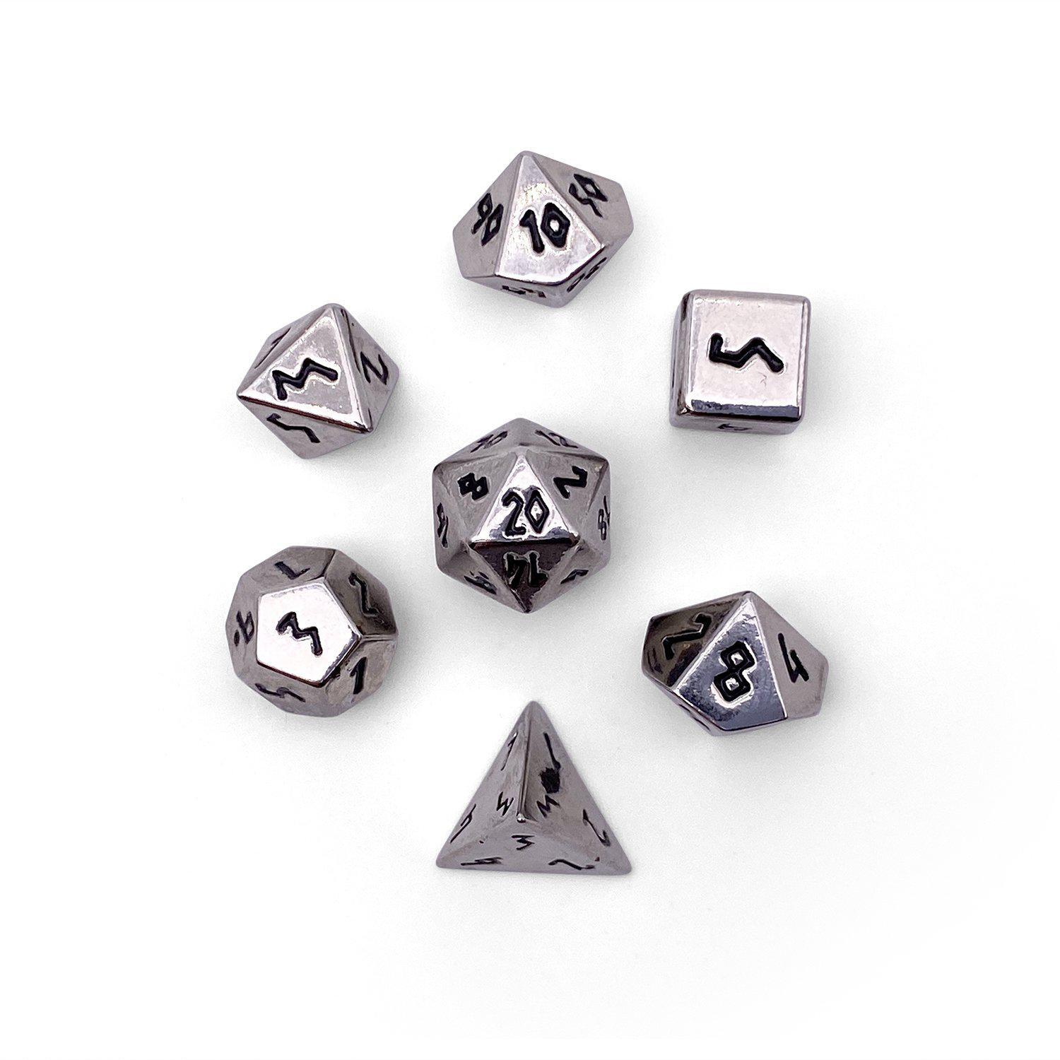 Pebble 10mm Alloy Mini Polyhedral Dice Set - Chainmail Silver Dice Norse Foundry