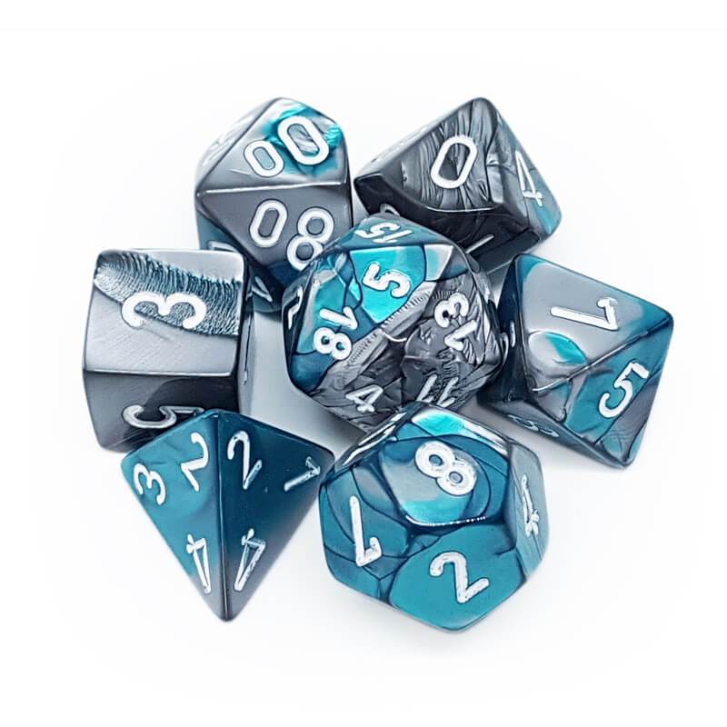 Chessex Gemini Steel-Teal/White 7ct Polyhedral Set (26456) Dice Chessex   