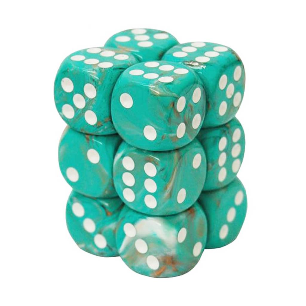 Chessex 16mm Marble Oxi-Copper/White 12ct D6 Set (27603) Dice Chessex   