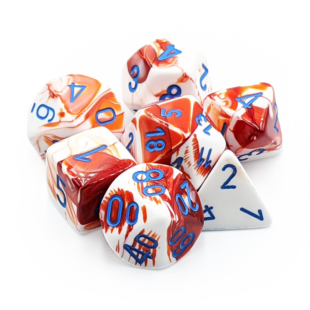 Chessex Lab Dice Gemini Red-White/Blue 7ct Polyhedral Set (30022) Dice Chessex   