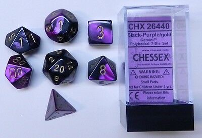 Chessex Gemini Black-Purple/Gold 7ct Polyhedral Set (26440) Dice Chessex   