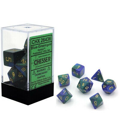 Chessex Gemini Blue-Green/Gold 7ct Polyhedral Set (26436) Dice Chessex   