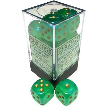 Chessex 16mm Borealis Light Green/Gold 12ct D6 Set (27625) Dice Chessex   