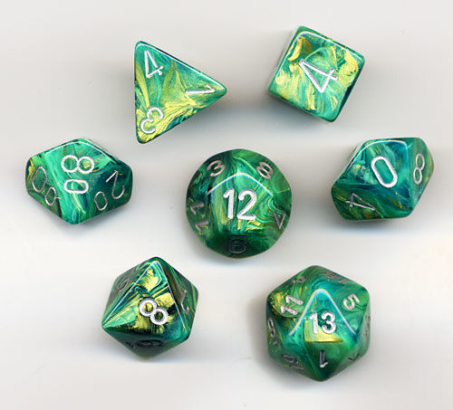 Chessex Lustrous Green/Silver 7ct Polyhedral Set (27495) Dice Chessex   