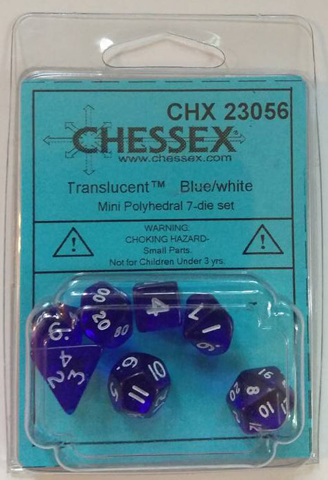 Chessex Mini Translucent Blue/White 7ct Polyhedral Set (23056) Dice Chessex   
