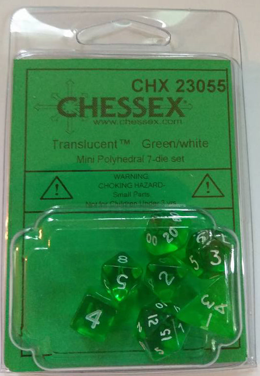 Chessex Mini Translucent Green/White 7ct Polyhedral Set (23055) Dice Chessex   