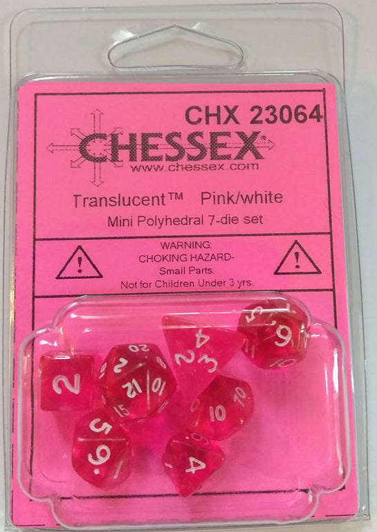 Chessex Mini Translucent Pink/White 7ct Polyhedral Set (23064) Dice Chessex   