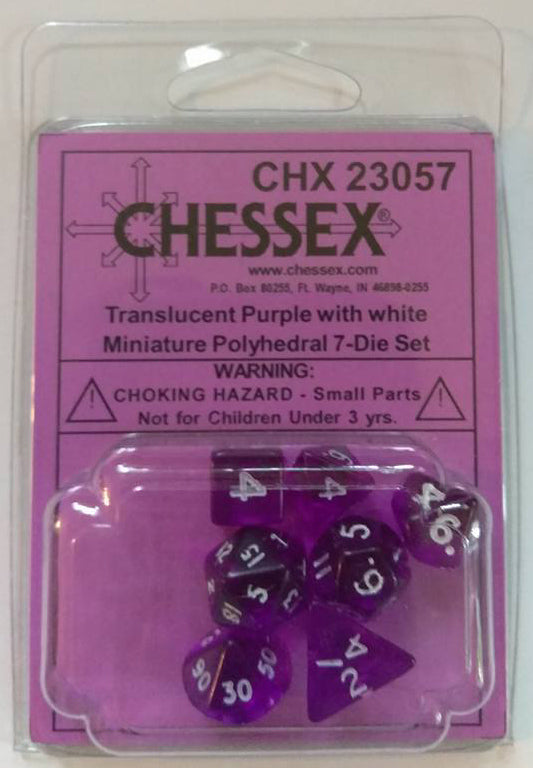 Chessex Mini Translucent Purple/White 7ct Polyhedral Set (23057) Dice Chessex   