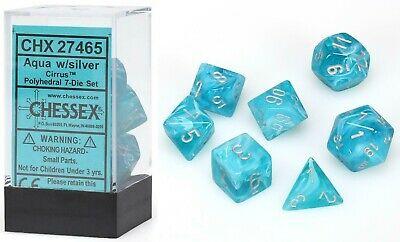 Chessex Cirrus Aqua/Silver 7ct Polyhedral Set (27465) Dice Chessex   