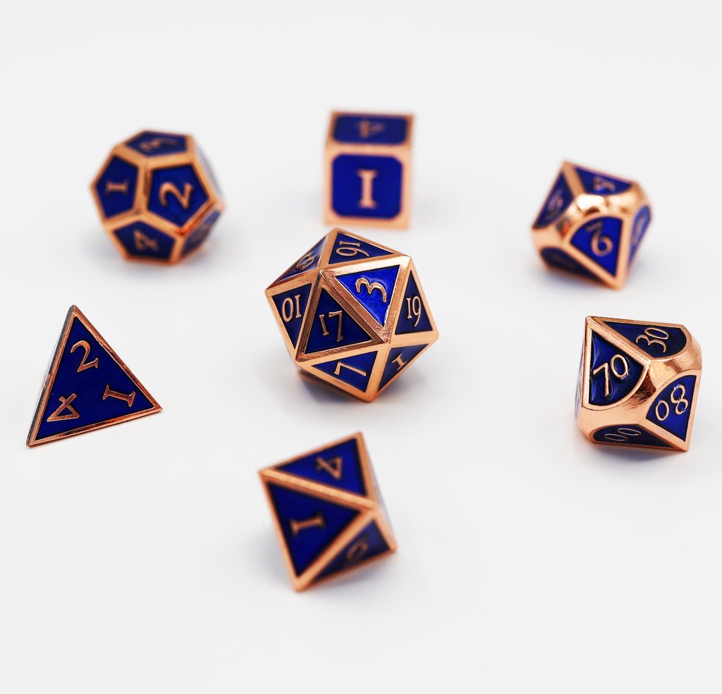 Copper with Sapphire 7ct Metal Polyhedral Dice Set Dice Other