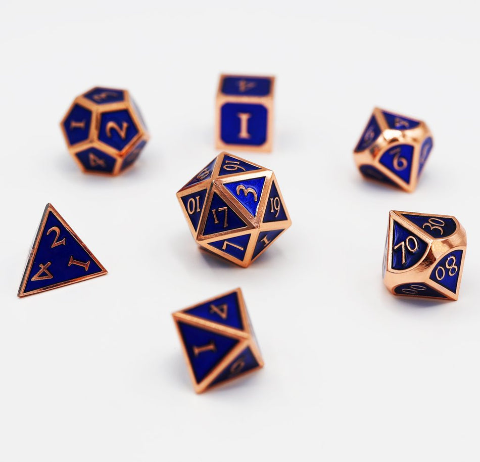 Copper with Sapphire 7ct Metal Polyhedral Dice Set Dice Other