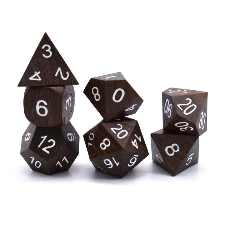 Wooden Ebony 7ct Polyhedral Dice Set Dice Foam Brain Games