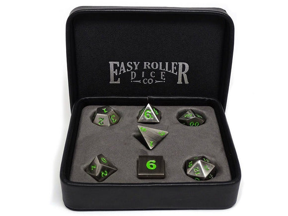 Easy Roller Metal Legendary Silver Green Signature Font 7ct Polyhedral Set Home page Easy Roller Dice   