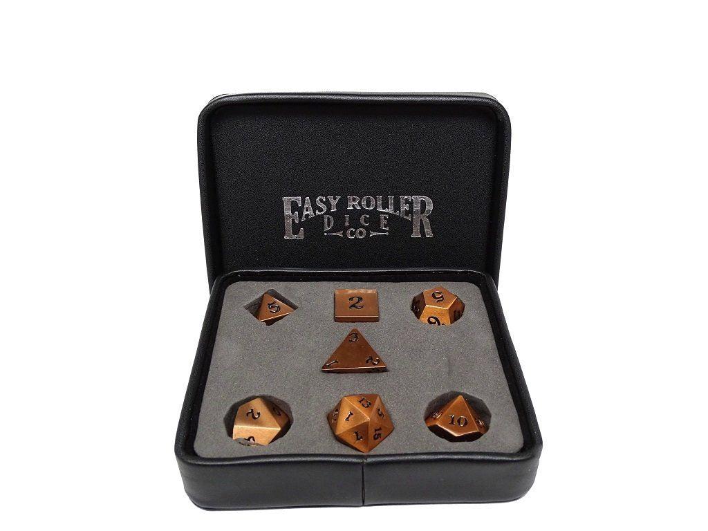 Easy Roller Metal Legendary Copper Black Signature Font 7ct Polyhedral Set Dice Easy Roller Dice