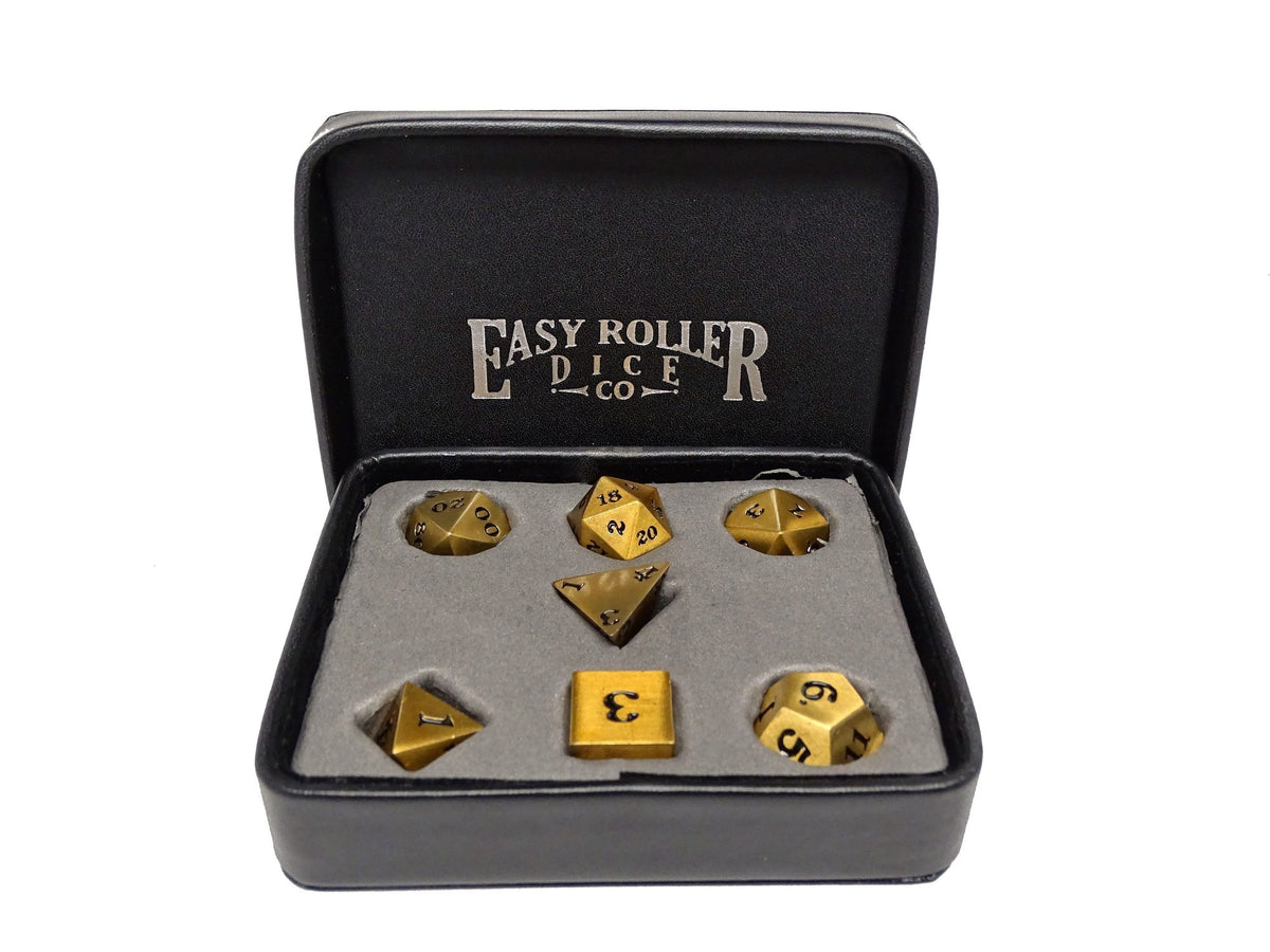 Easy Roller Metal Legendary Bronze Black Signature Font 7ct Polyhedral Set Dice Easy Roller Dice
