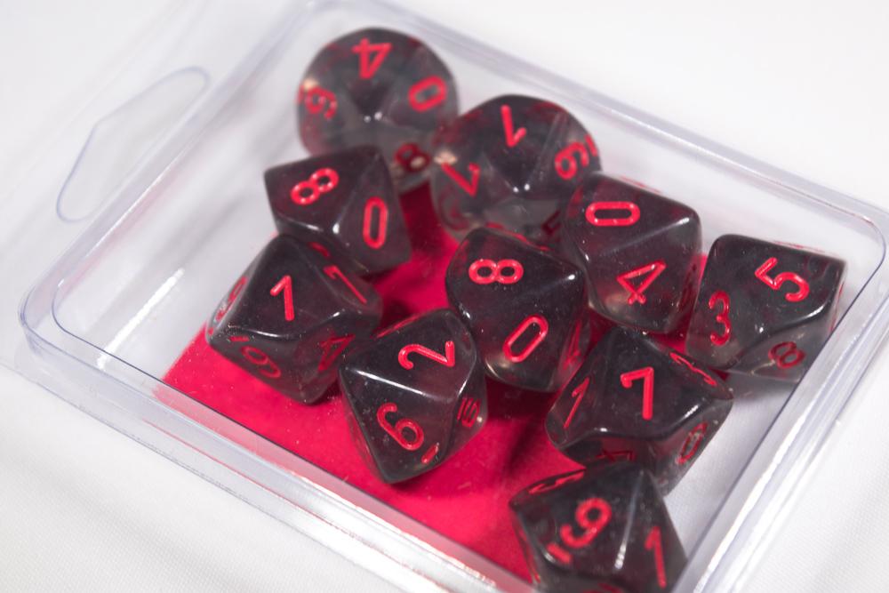 Chessex Translucent Smoke/Red 10ct D10 Set (23288) Dice Chessex   