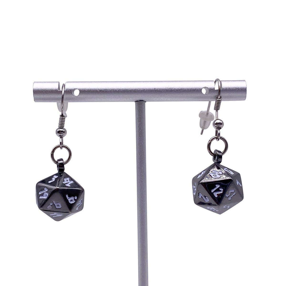 D20 Earrings Drow Black Clothing & Accessories Norse Foundry   