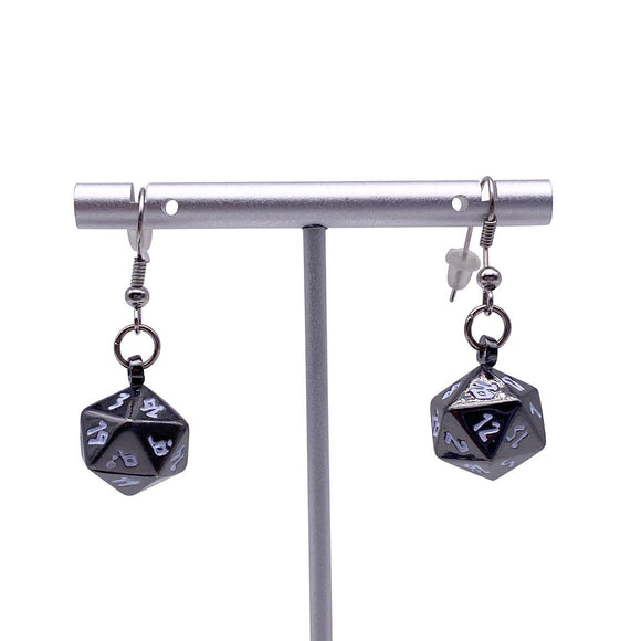 D20 Earrings Drow Black Supplies Norse Foundry   