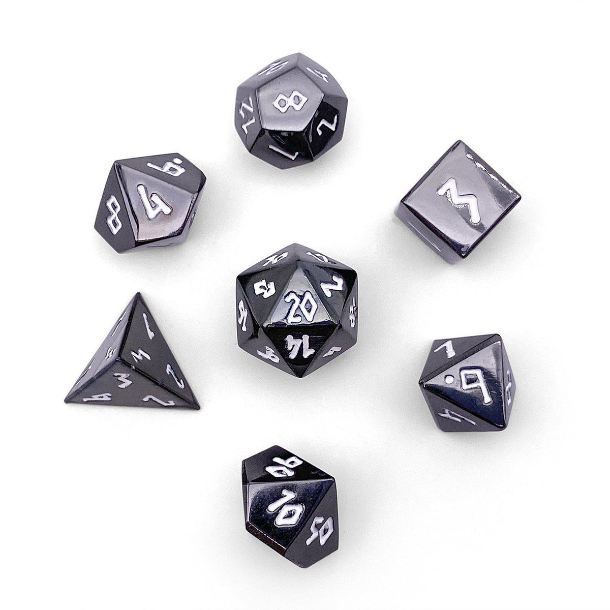 Pebble 10mm Alloy Mini Polyhedral Dice Set - Drow Black Dice Norse Foundry