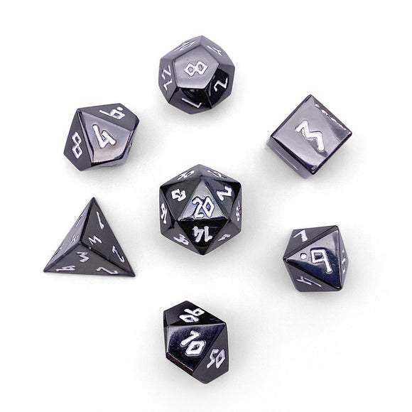 Pebble 10mm Alloy Mini Polyhedral Dice Set - Drow Black Home page Norse Foundry   