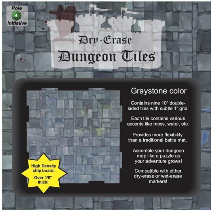 Dry Erase Dungeon Tiles - 9ct Greystone 10" Square RPG Maps Role 4 Initiative   