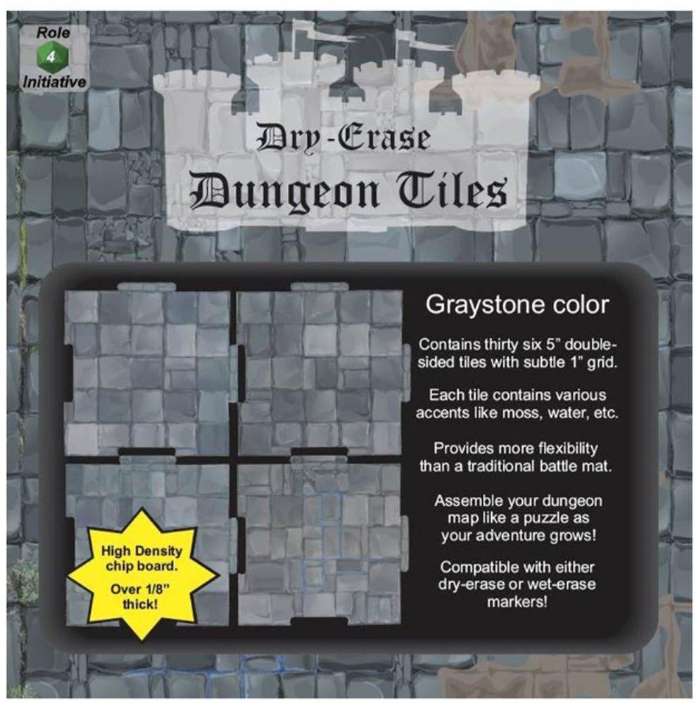 Dry Erase Dungeon Tiles - 36ct Greystone 5" Square RPG Maps Role 4 Initiative   