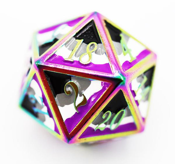 Dice for All Single Metal D20 - Asexual Pride Flag with Rainbow Metal Board Games Foam Brain Games   