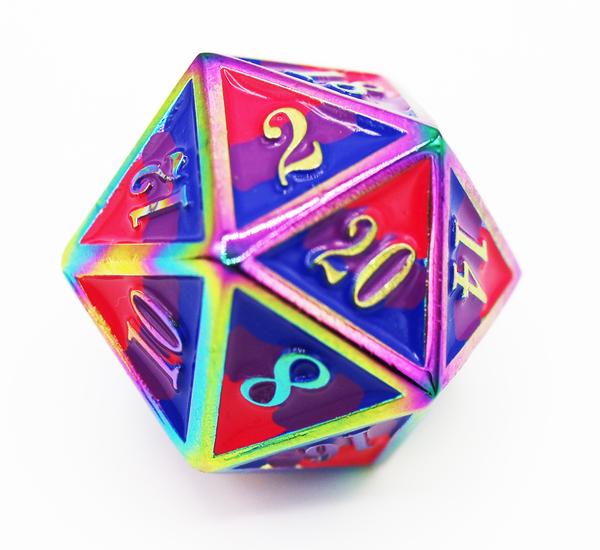 Dice for All Single Metal D20 - Bisexual Pride Flag with Rainbow Metal Dice Foam Brain Games