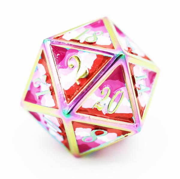 Dice for All Single Metal D20 - Lesbian Pride Flag with Rainbow Metal Dice Foam Brain Games