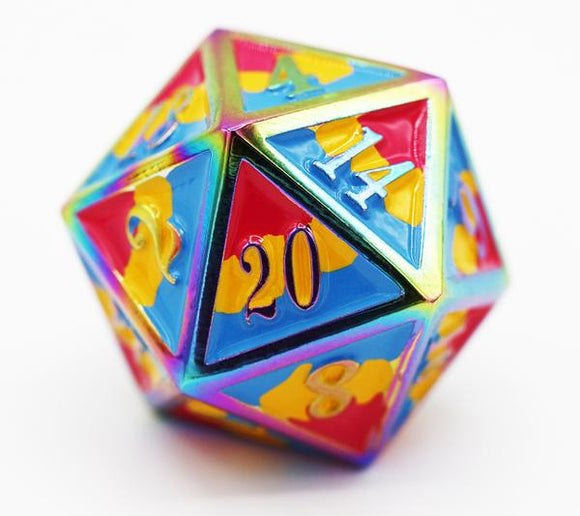 Dice for All Single Metal D20 - Pansexual Pride Flag with Rainbow Metal Board Games Foam Brain Games   