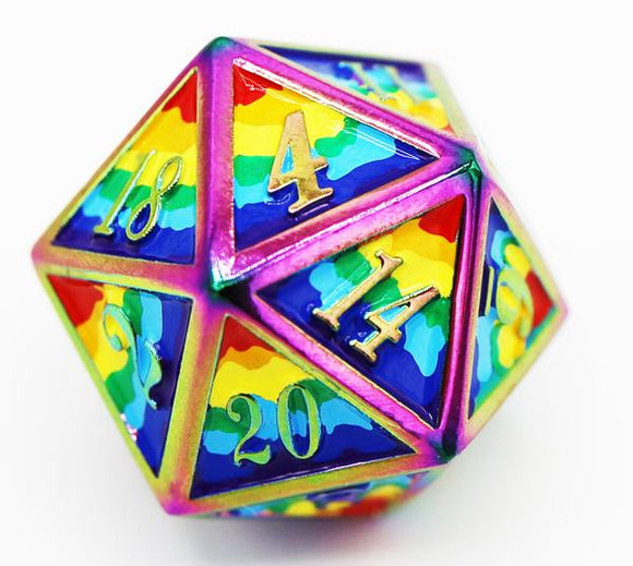 Dice for All Single Metal D20 - Rainbow Pride Flag with Rainbow Metal Dice Foam Brain Games