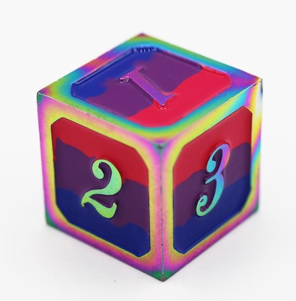 Dice for All Single Metal D6 - Bisexual Pride Flag with Rainbow Metal Dice Foam Brain Games