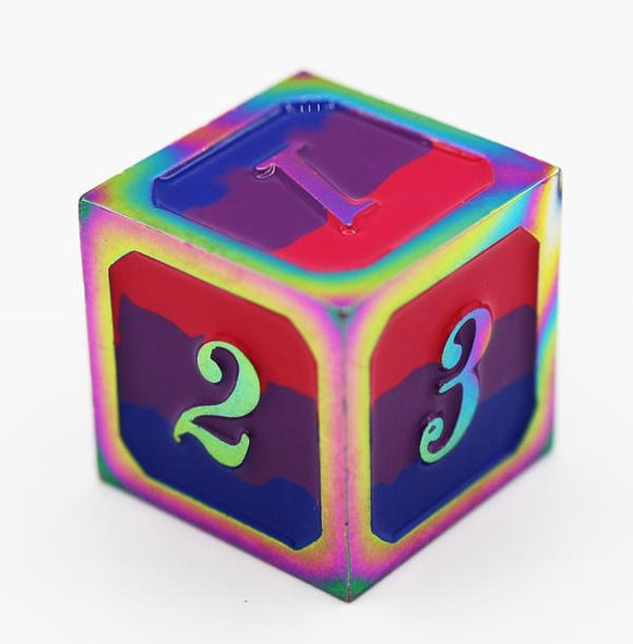 Dice for All Single Metal D6 - Bisexual Pride Flag with Rainbow Metal Dice Foam Brain Games