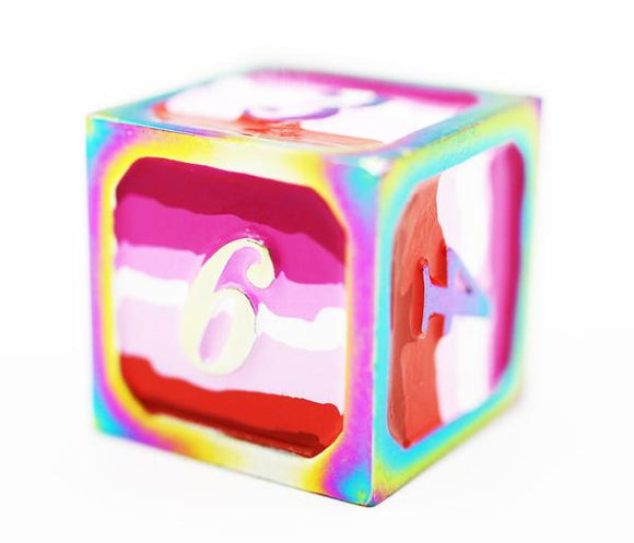 Dice for All Single Metal D6 - Lesbian Pride Flag with Rainbow Metal Dice Foam Brain Games