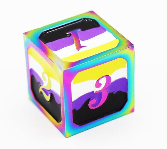 Dice for All Single Metal D6 - Nonbinary Pride Flag with Rainbow Metal Board Games Foam Brain Games   