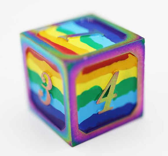 Dice for All Single Metal D6 - Rainbow Pride Flag with Rainbow Metal Board Games Foam Brain Games   
