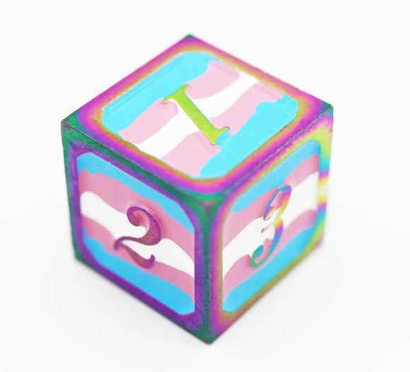 Dice for All Single Metal D6 - Transgender Pride Flag with Rainbow Metal Board Games Foam Brain Games   