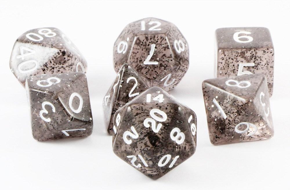 Metallic Dice Games Ethereal Black/White 7ct Polyhedral Dice Set Dice FanRoll by Metallic Dice Games