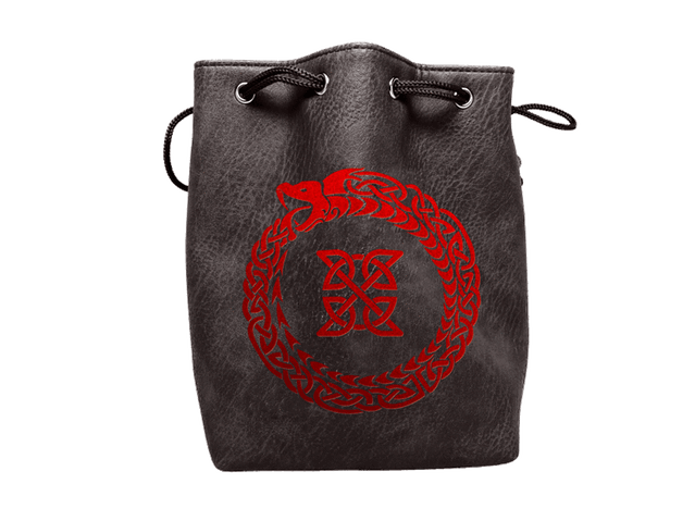 Easy Roller Black Leather Lite Ouroboros Design Self-Standing Large Dice Bag Supplies Easy Roller Dice
