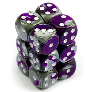 Chessex 16mm Gemini Purple Steel/White 12ct D6 Set (26632