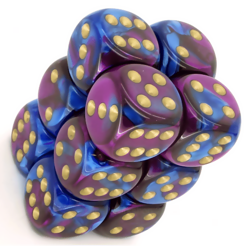 Chessex 16mm Gemini Blue-Purple/Gold 12ct D6 Set (26628) Dice Chessex   
