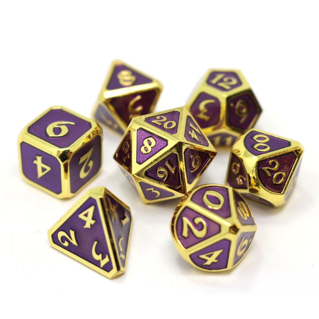 Die Hard Dice Metal Mythica Gold Amethyst 7ct Polyhedral Set Dice Die Hard Dice