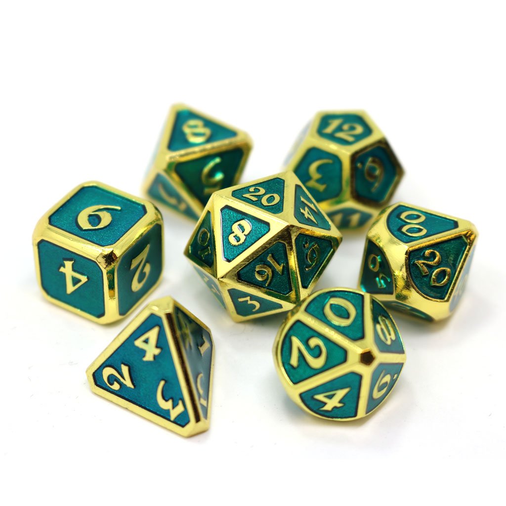 Die Hard Dice Metal Mythica Gold Aquamarine 7ct Polyhedral Set Dice Die Hard Dice